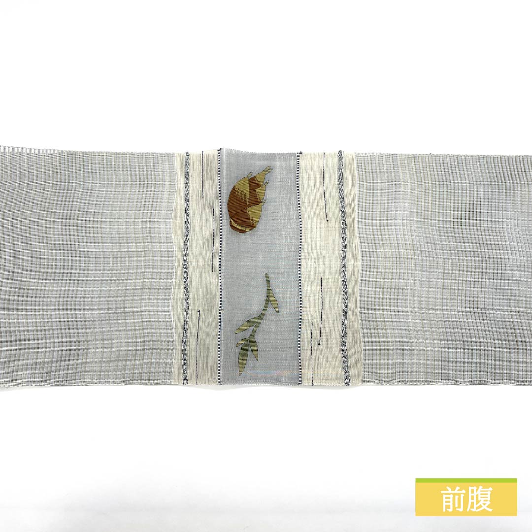 名古屋帯 正絹 空鼠色(そらねずいろ) 夏帯 野菜 帯丈373cm Bランク ポイント柄 カジュアル 青系 1124007964317 松葉仕立て