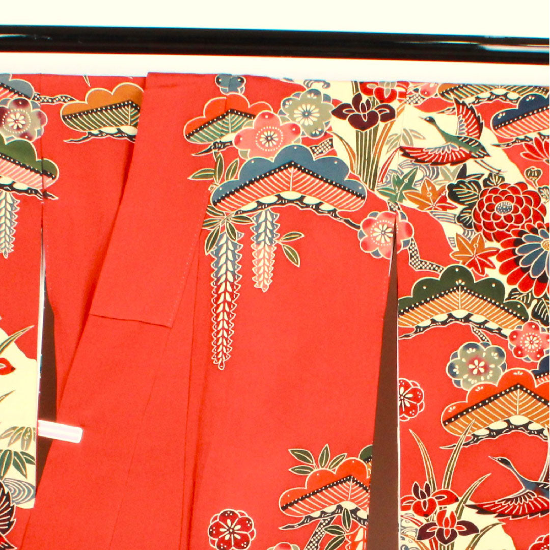 振袖 身丈168cm 裄丈67cm 袷 弁柄色 京紅型 小振袖 正絹 Sランク 赤系 1113000852512
