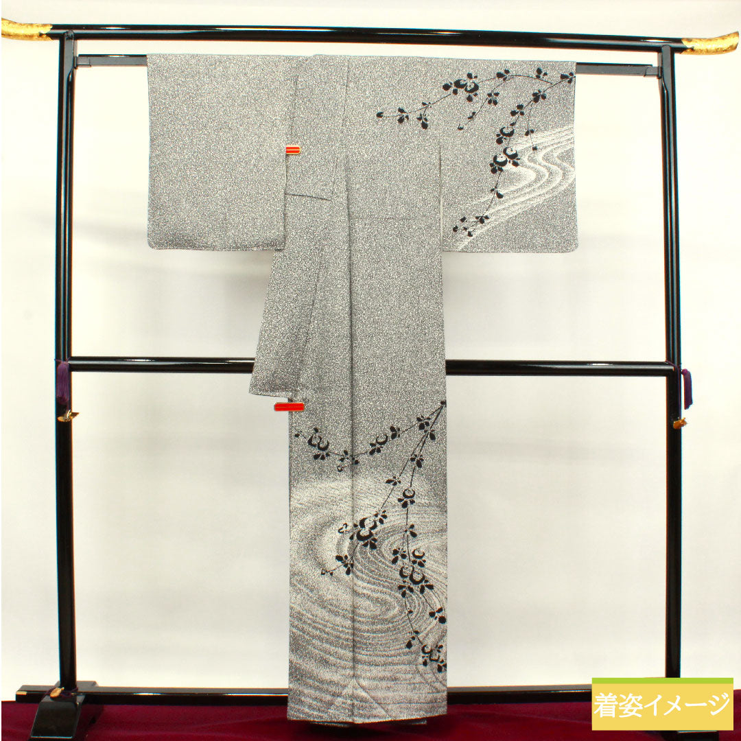 Homongi, pure silk, lined, length 159cm, sleeve length 64cm, Kawamura Kyutaro, tataki-dyed, with basting thread, unused, S rank, black, 1112003312310