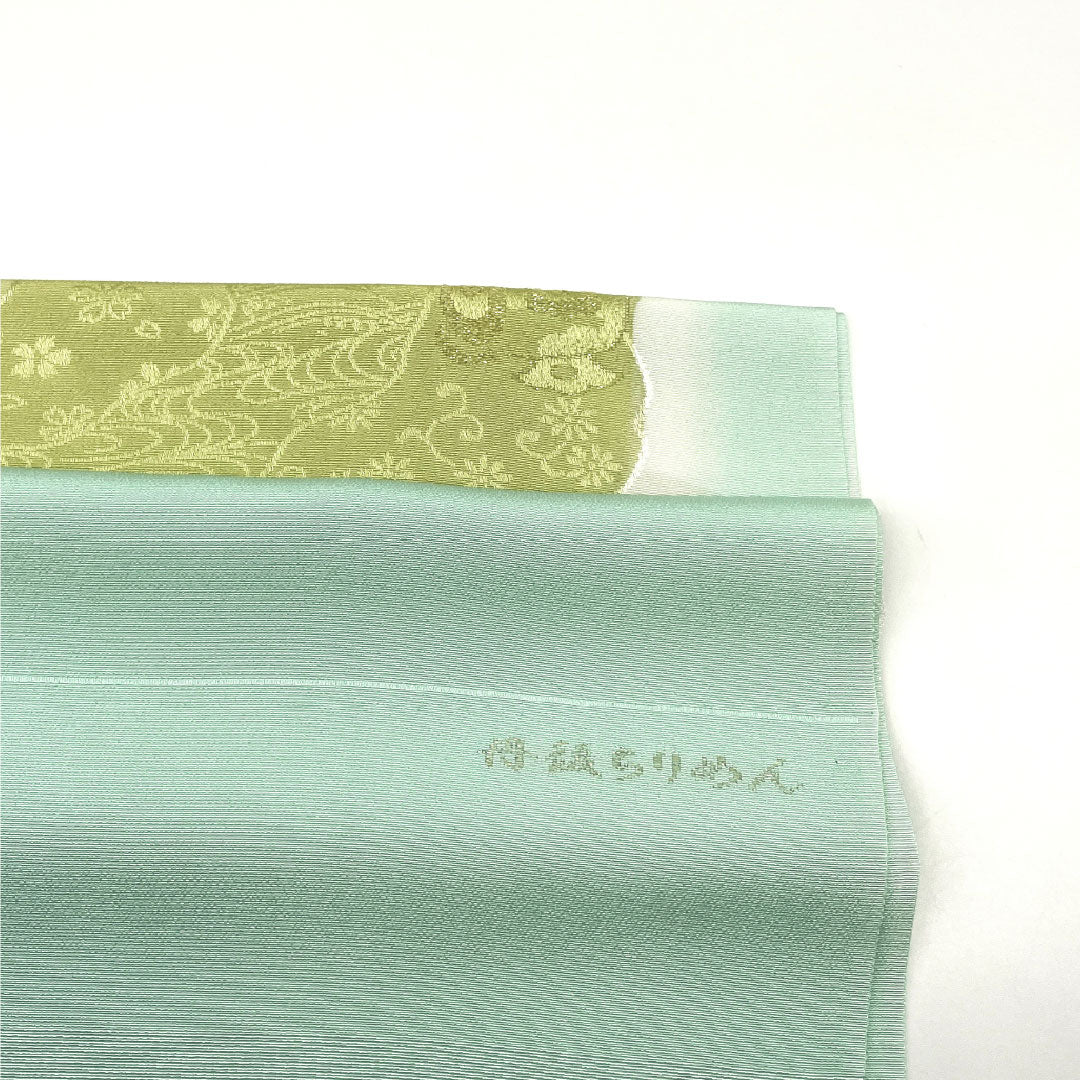 (新古品)帯揚げ 正絹 NEWランク セミフォーマル 秘色(ひそく) 丹後ちりめん 宝尽くし 流水 長さ約180cm 幅約29cm 緑系 1136001341919