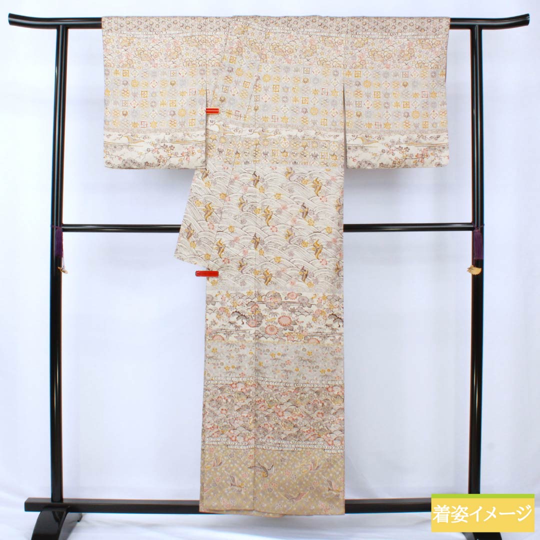 訪問着 正絹 Sランク 袷 身丈156cm 裄丈64.5cm 薄墨色(うすずみいろ) 絹鼠色(きぬねずいろ) 京紅型 花織 グレー系 1112006602322