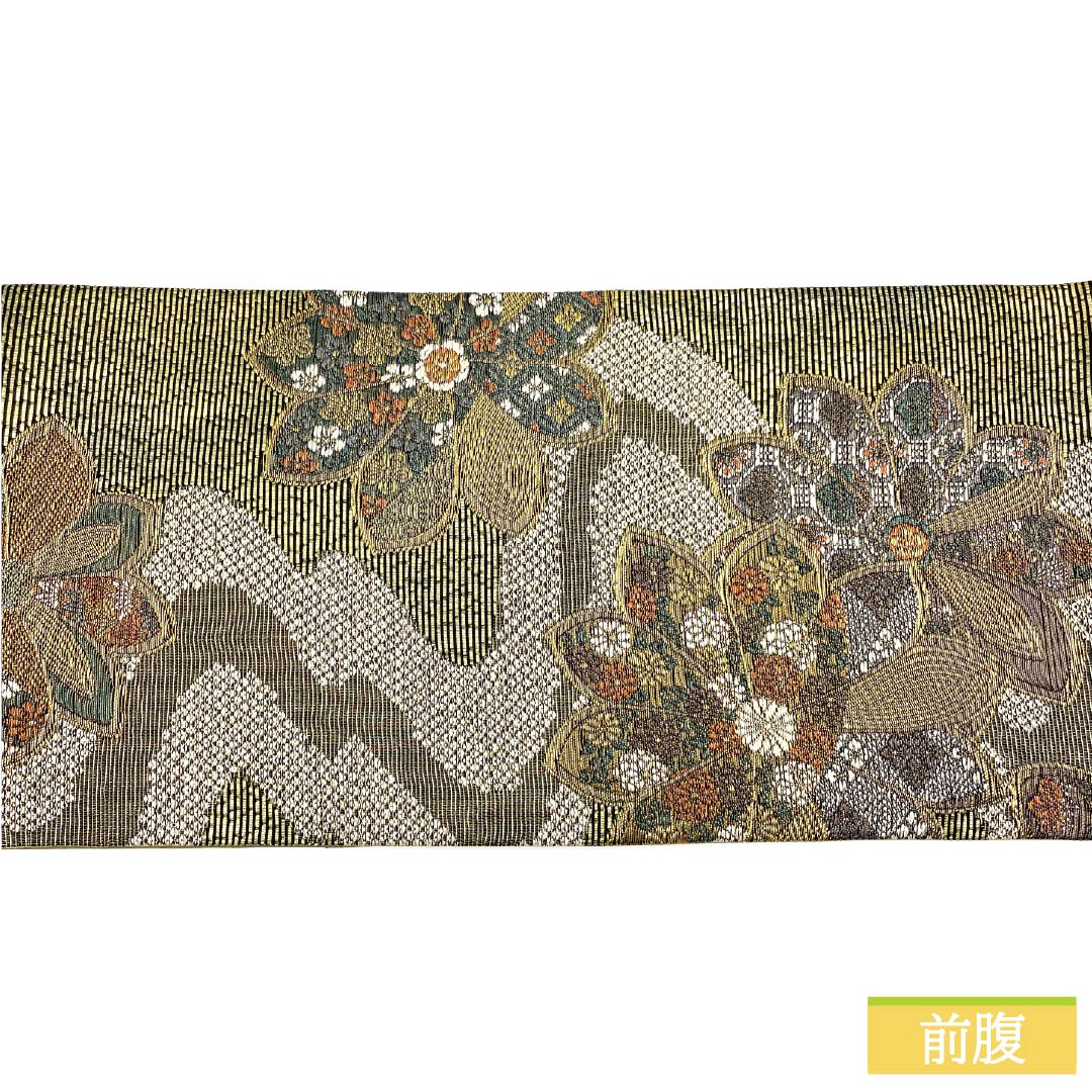 袋帯 正絹 引箔 流水 鹿の子 綾金 帯丈436cm Sランク 六通 フォーマル 金系 1123013462321