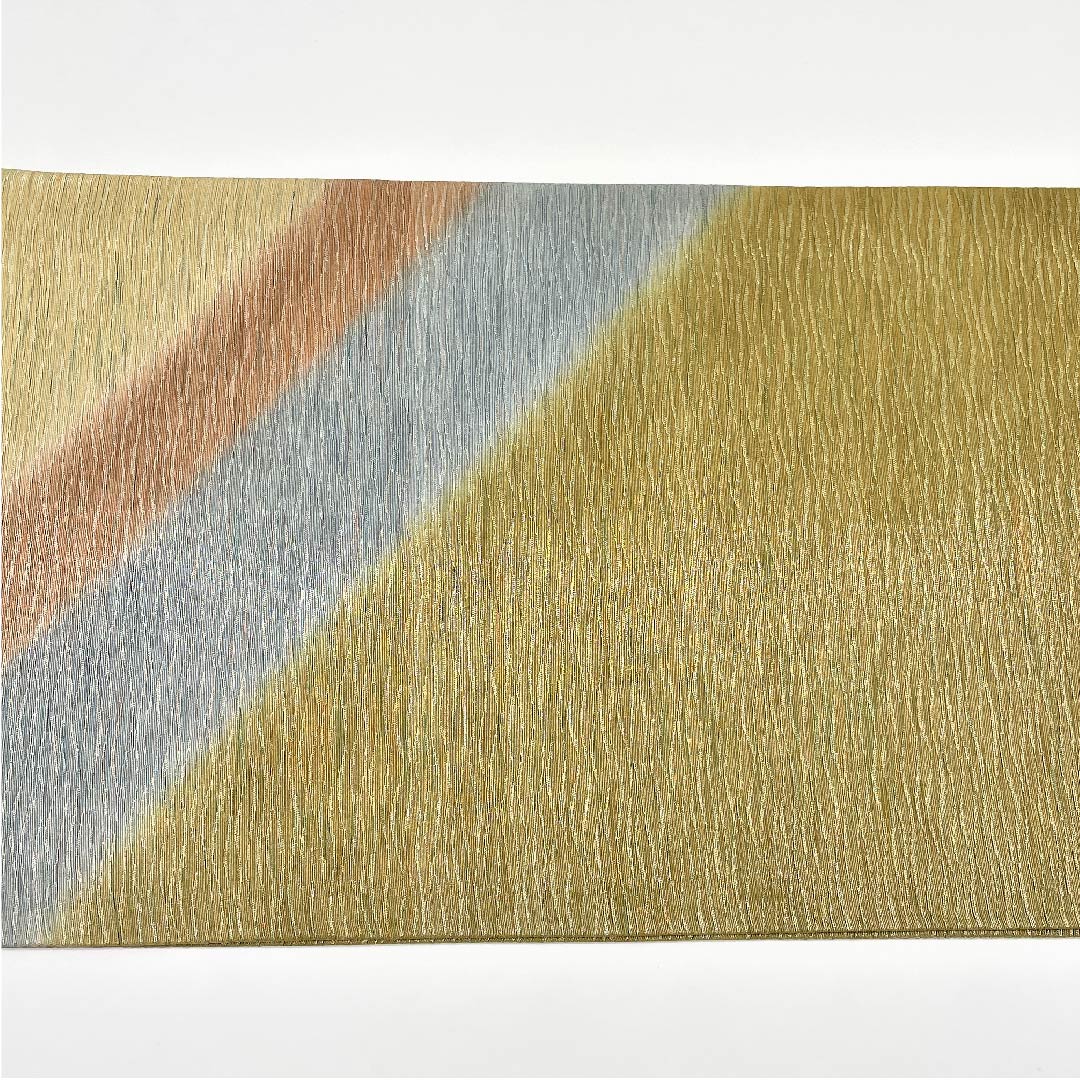 袋帯 黄海松茶色(きみるちゃいろ) 金彩 染め帯 帯丈444cm 正絹 Aランク ポイント柄 セミフォーマル 緑系 1123005413319