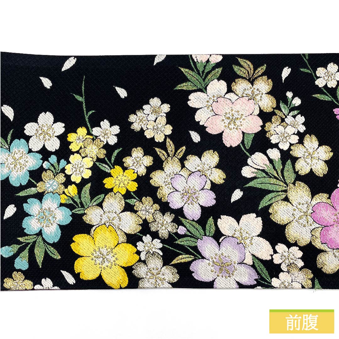 袋帯 正絹 黒色(くろいろ) 桜 ラメ 帯丈450cm Aランク 六通 フォーマル 黒系 1123011653410