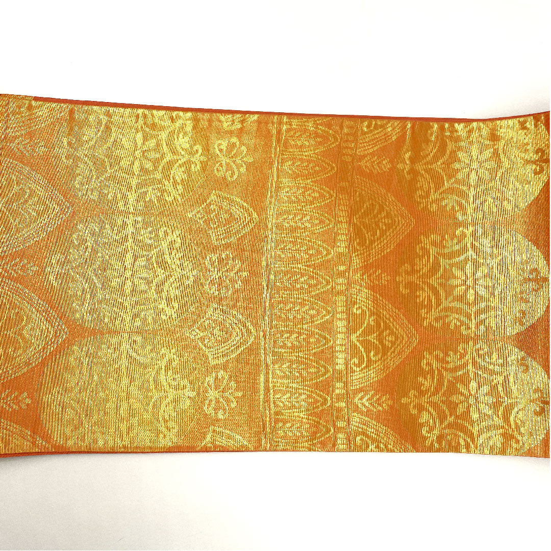 (未仕立)袋帯 古典柄 木原織物 帯丈428cm 正絹 Sランク 六通 セミフォーマル 朱系 1123002592316