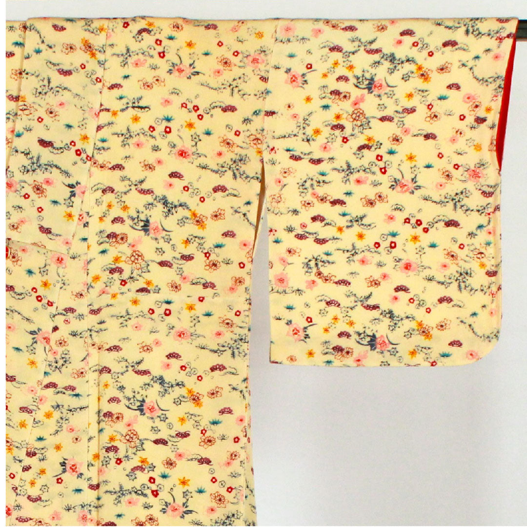 小紋 身丈162.5cm 裄丈65.5cm 袷 松竹梅 正絹 Sランク クリーム系 1115001182315