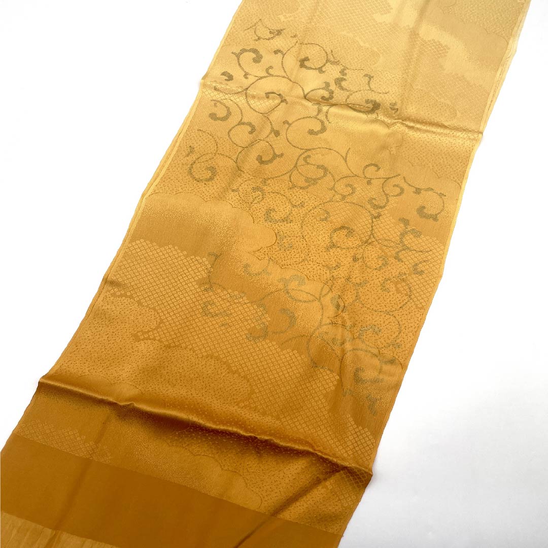 (新古品) 帯締め・帯揚げセット 正絹 Sランク 淡黄蘗色(うすきはだいろ) 玉蜀黍色(とうもろこしいろ) 唐草模様 雲取り 長さ約160cm 幅約1.5cm セミフォーマル 黄系 1141000192323