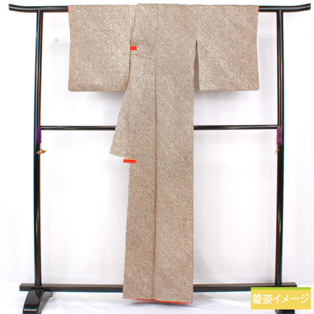 小紋 正絹 身丈162cm 裄丈63cm 袷 総絞り 疋田絞り Aランク 黒系 1115004653410