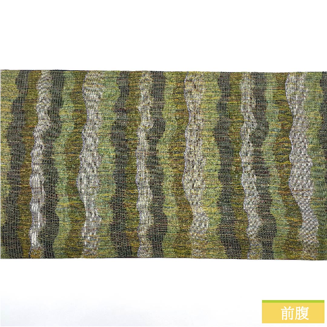 袋帯 青丹色(あおにいろ) 横段 草木染 帯丈434cm 正絹 Sランク 六通 セミフォーマル 緑系 1123010702319