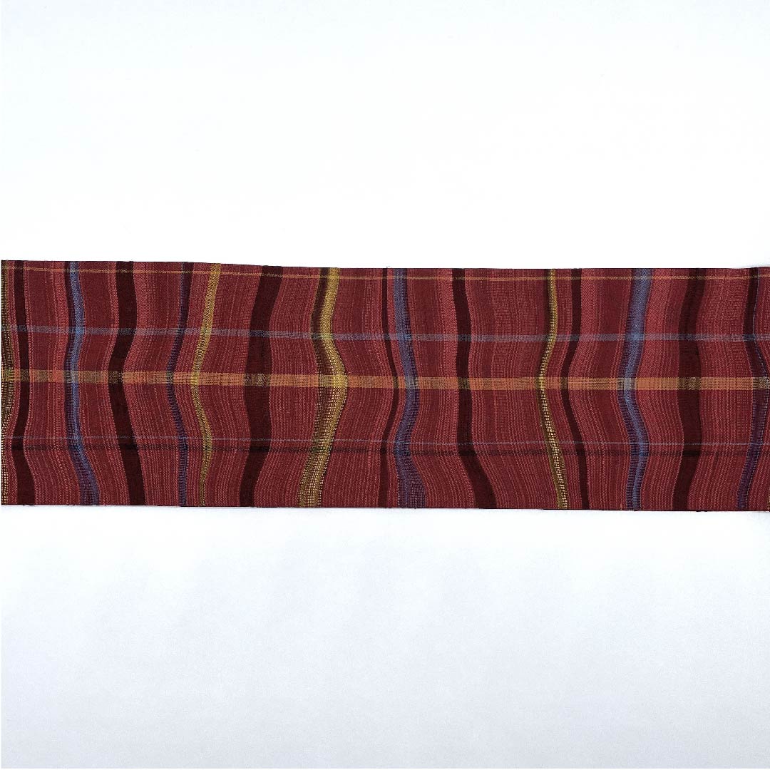 Nagoya obi, all red, variegated lattice, obi length 350cm, pure silk, S rank, full length, casual, red, 1124004402312, Nagoya style