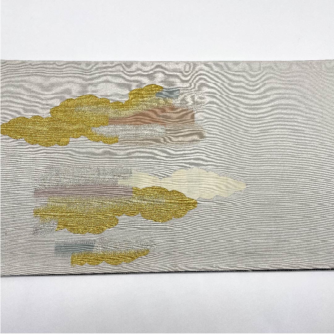 (未仕立)袋帯 銀白色色(ぎんはくしょくいろ) リバーシブル 雲取り 水玉 帯丈450cm 正絹 Sランク ポイント柄 フォーマル 白系 1123005812311