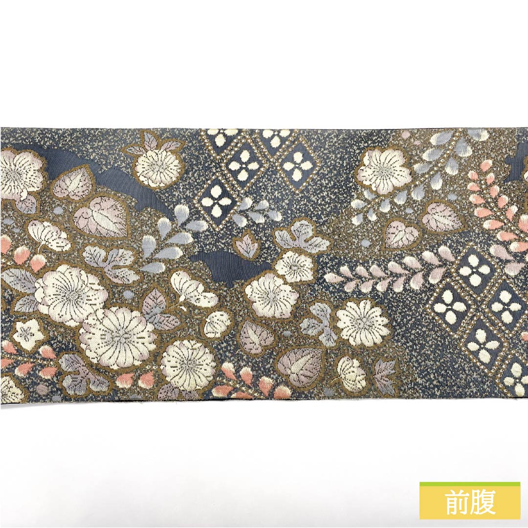 袋帯 正絹 裏色(うらいろ) 辻ヶ花 花菱 帯丈448cm Sランク 六通 セミフォーマル 青系 1123015042317