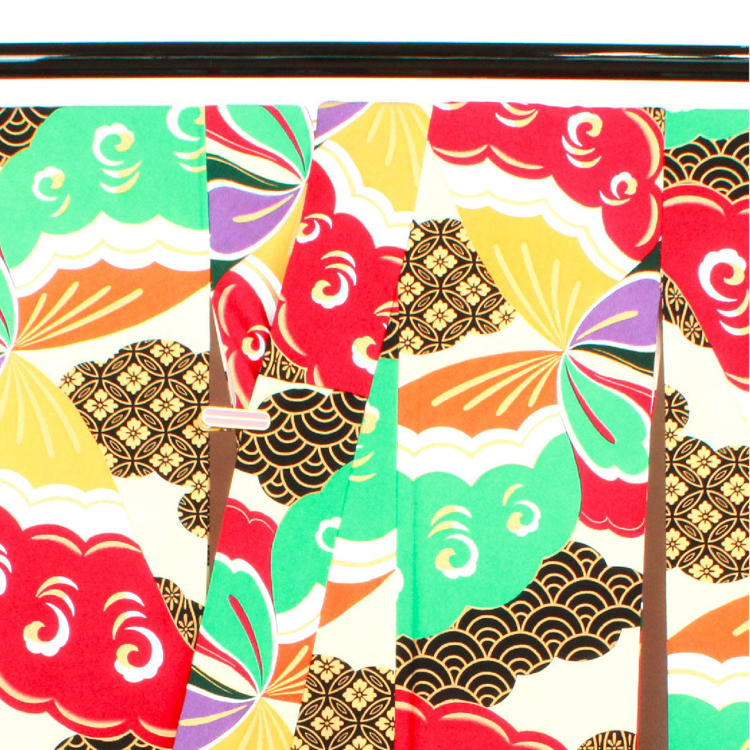 振袖 身丈170cm 裄丈67cm 袷 練色 洗える着物 蝶 青海波 七宝 ポリ Sランク クリーム系 1113001042615