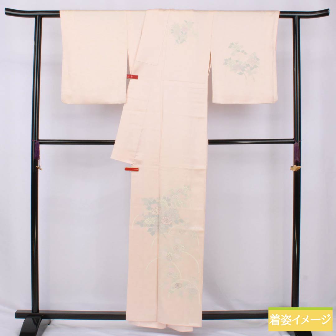 訪問着 正絹 Sランク 袷 身丈158cm 裄丈63cm 乙女色(おとめいろ) 京友禅 草花 重ね衿付き ピンク系 1112006532313
