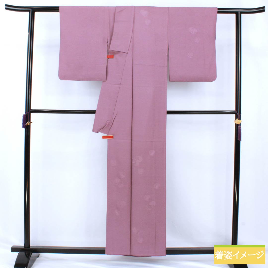 訪問着 正絹 Aランク 袷 身丈155.5cm 裄丈60cm 京藤色(きょうふじいろ) 無地付下げ 汕頭刺繡 雪輪 揚羽蝶 縫い紋 紫系 1112007033320