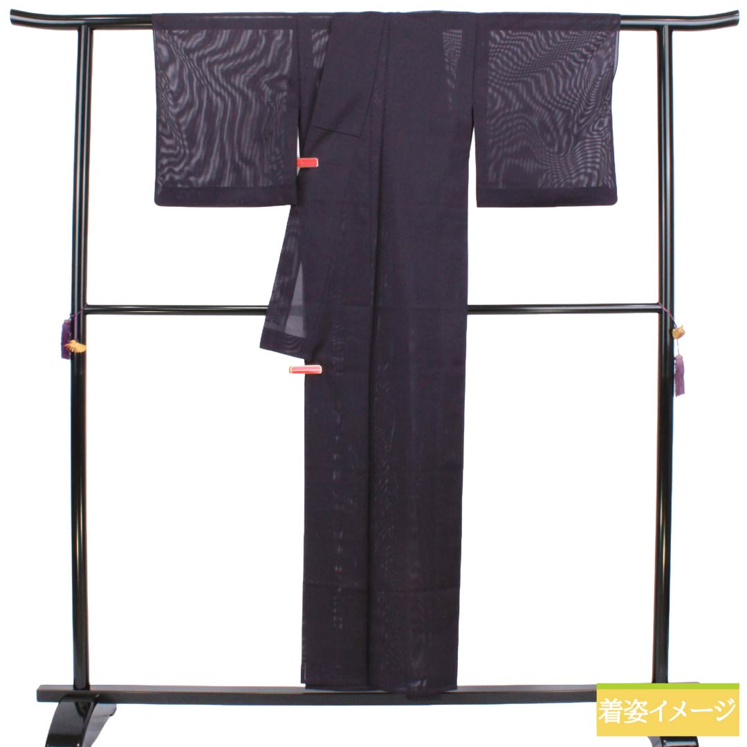 夏物 ポリエステル 色無地 Sランク 身丈153.5cm 裄丈62.5cm 紫烏色(しうしょく) 洗える着物 素無地 絽 紫系 1132003952220