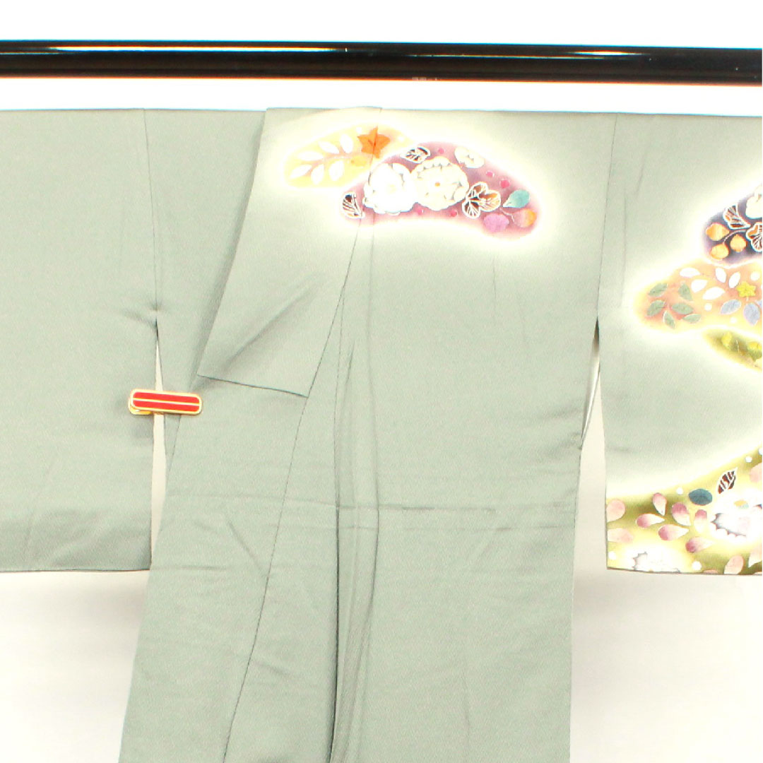 訪問着 袷 身丈159.5cm 裄丈64cm 浅葱鼠色 桐屋翠山工房 辻ヶ花 正絹 Aランク グレー系 1112002113322