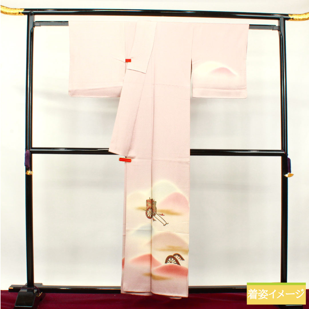 訪問着 正絹 袷 身丈155.5cm 裄丈62.5cm 葡萄色 作家物 京友禅 御所車 遠山ボカシ Sランク 紫系 1112003402320