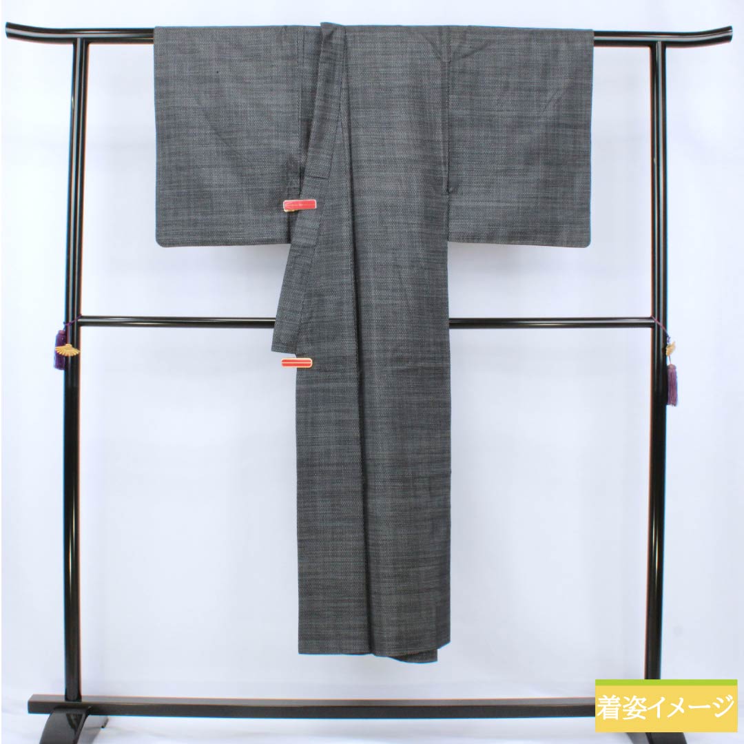 男物 正絹 Bランク 身丈140cm 裄丈65cm 青褐色(あおかちいろ) 横双絣 大島紬 アンサンブル 袷 紺系 1119001364418