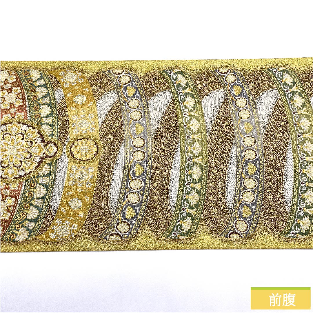 袋帯 正絹 金色 古典柄 正倉院模様 帯丈443cm Sランク 六通 フォーマル 金系 1123011242321