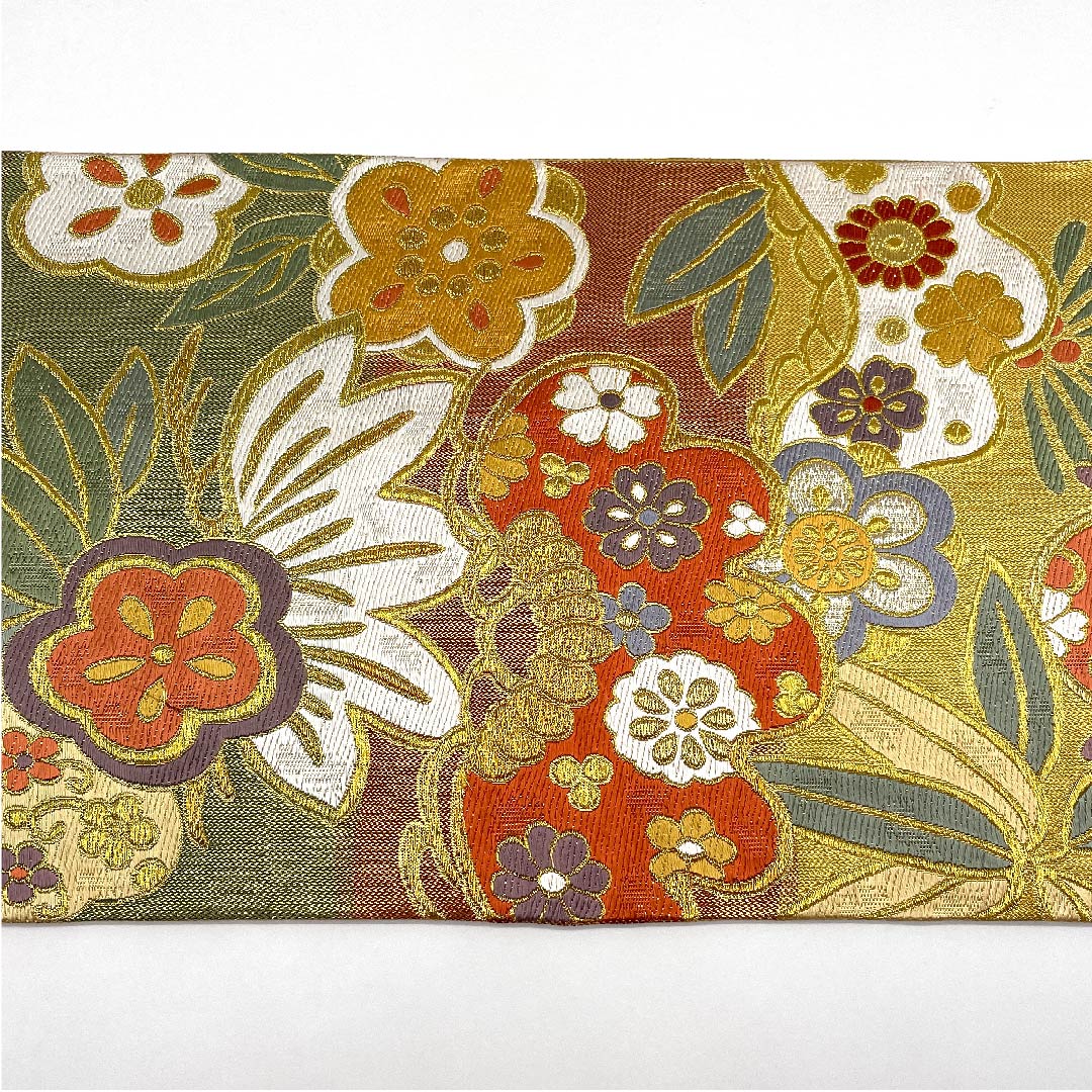 袋帯 振袖用 梅 松 花唐草 帯丈436cm 正絹 Aランク 六通 フォーマル グラデーション系 1123006183399