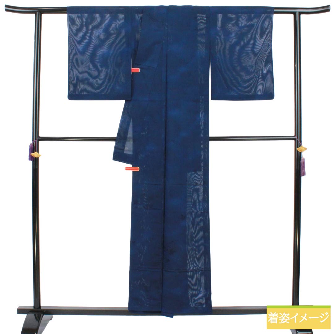 夏物 正絹 色無地 Aランク 身丈155cm 裄丈64cm 紺色(こんいろ) 花筏 紋紗 紗 紺系 1132003783318