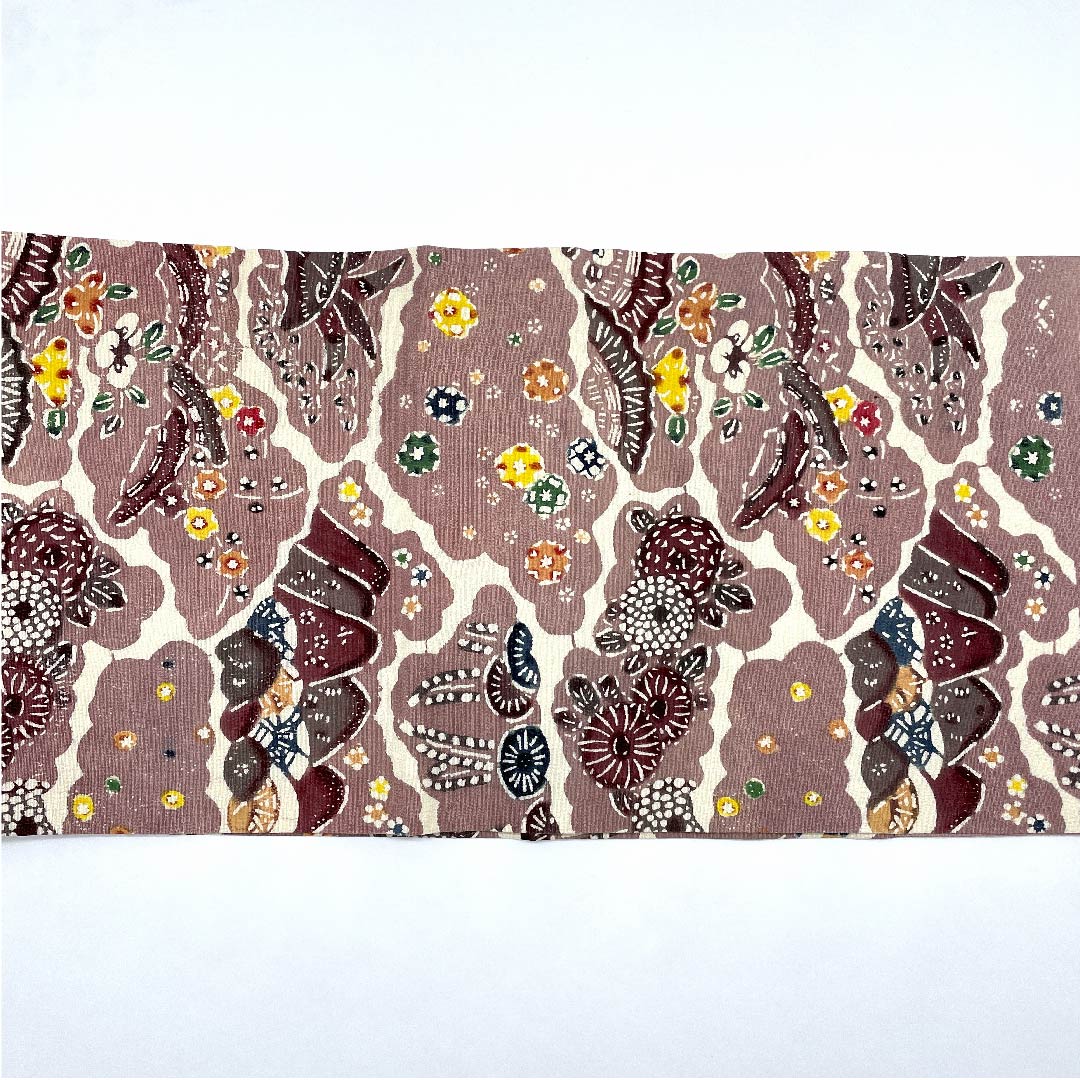 名古屋帯 紅鼠色 花柄 山 帯丈355cm 正絹 Bランク 三通 カジュアル ピンク系 1124004394313 開き仕立て