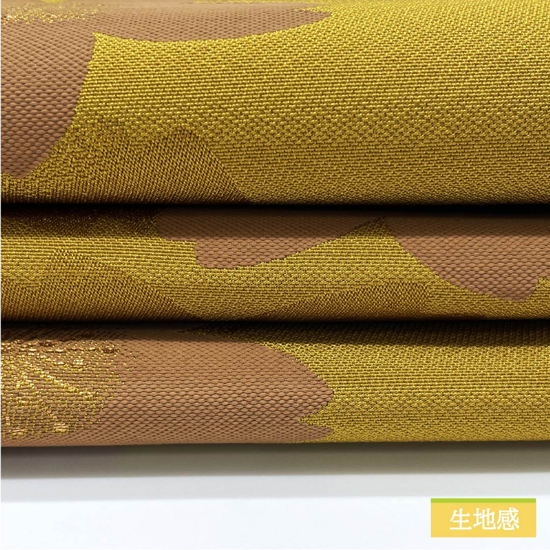 半幅帯 ポリエステル 黄土色(おうどいろ) 古典柄 桜 花柄 帯丈374cm 茶系 Sランク 1125001142314