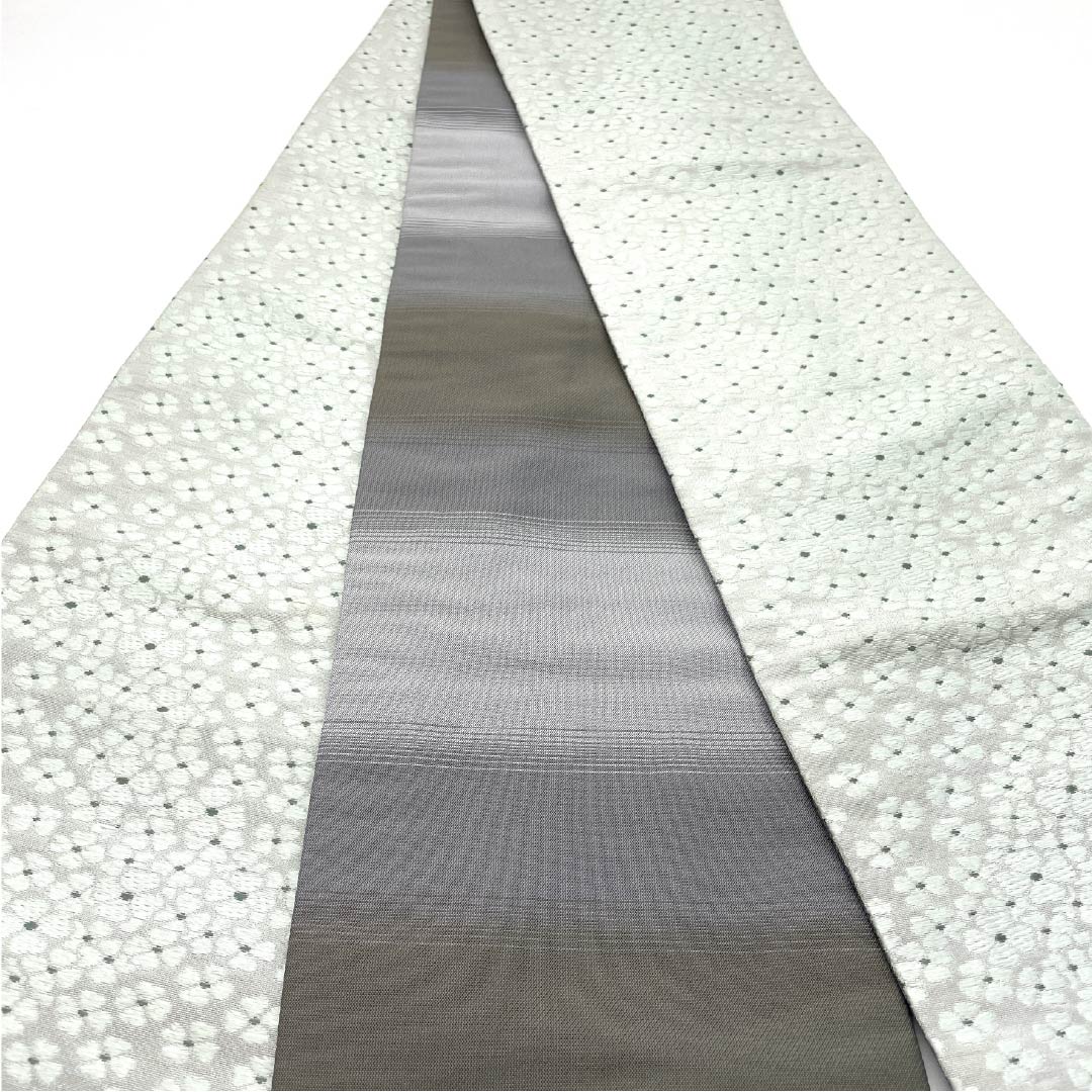 半幅帯 ポリエステル 青白磁色(せいはくじいろ) 小花模様 帯丈308cm 水色系 Aランク 1125001713324