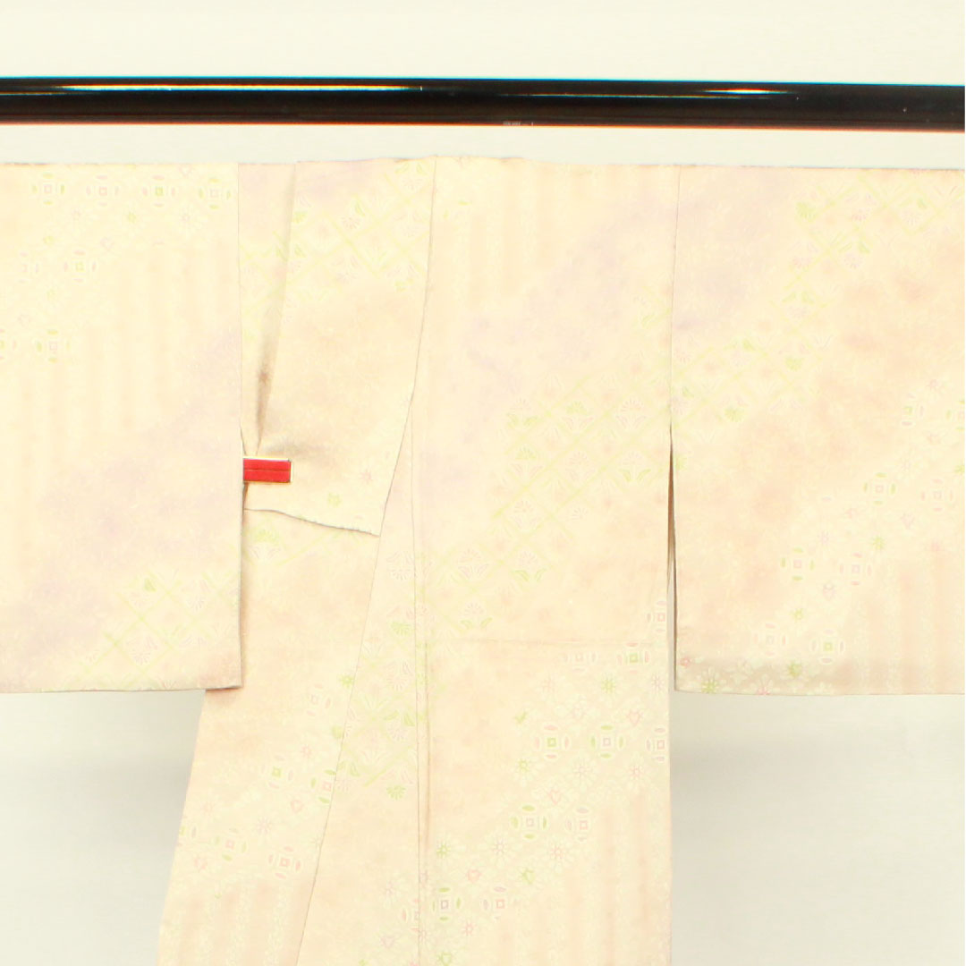 小紋 身丈157cm 裄丈61.5cm 袷 薄桜色 抽象模様 正絹 Sランク ピンク系 1115002952313