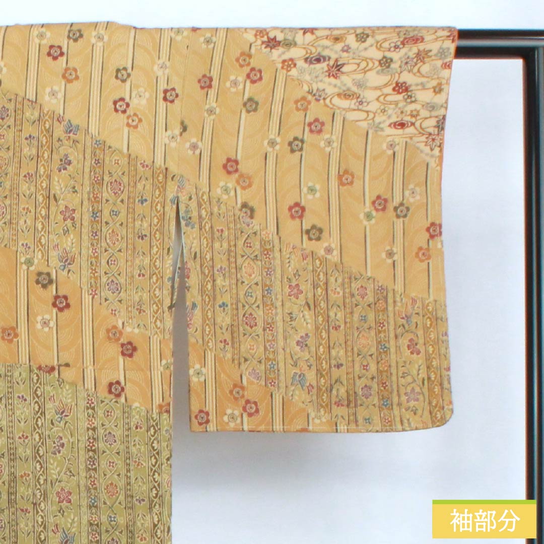 Homongi Silk Rank S Awase Kimono, Height 161.5cm, Sleeve-to-sleeve 64.5cm, Taupe, Wheat Color, Kyo Yuzen Katazome, Genso, Classic Pattern, Beige, 1112007622425