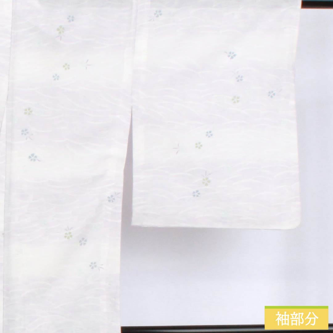夏物 ポリエステル 小紋 身丈160cm 裄丈65cm 霞色(かすみいろ) 撫子 波 洗える着物 絽 Bランク グラデーション系 1132002454499