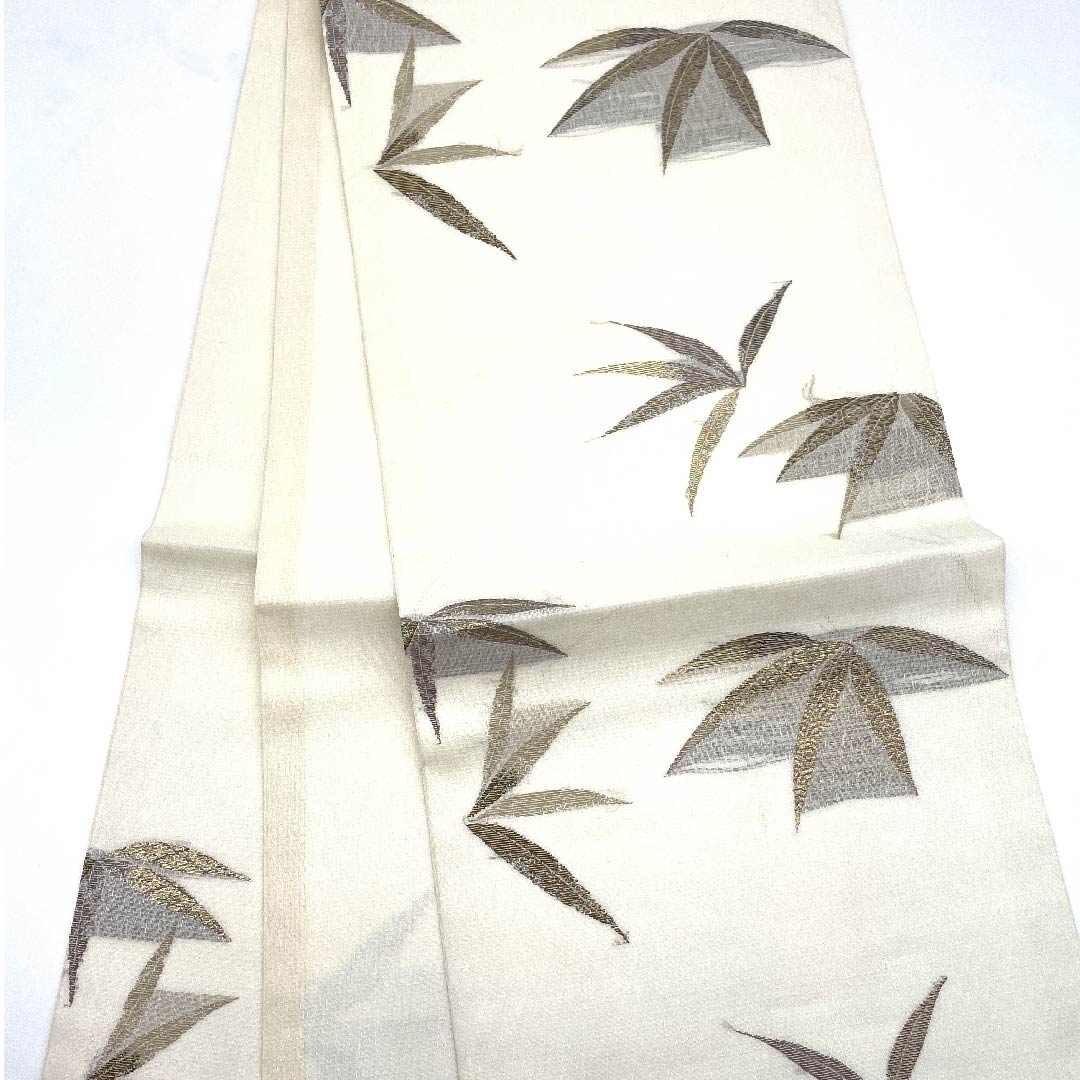 袋帯 真珠色(しんじゅいろ) 夏帯 笹 七宝 帯丈440cm 正絹 Aランク 六通 セミフォーマル 白系 1123007463311