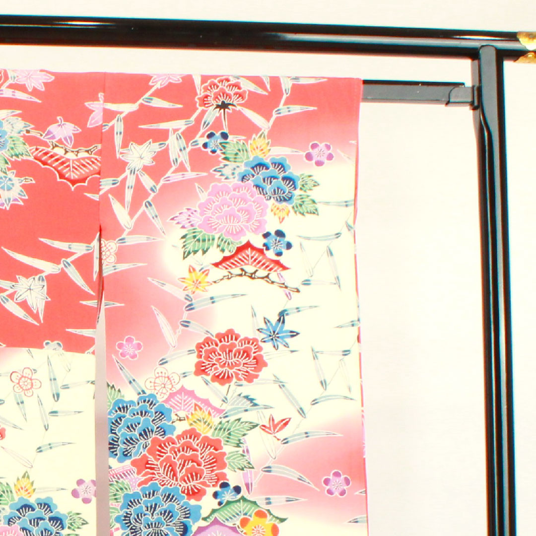 振袖 身丈162cm 裄丈65cm 袷 京紅型 松竹梅 笹 紅葉 正絹 Sランク グラデーション系 1113001612499