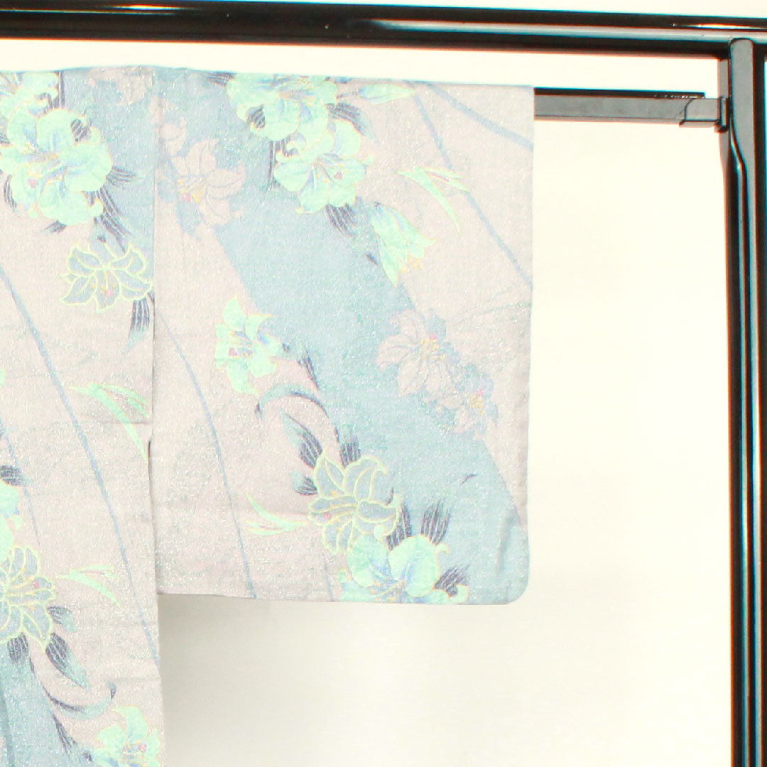 浴衣 鈍紫色 カサブランカ 銀通し 木綿 Sランク 単衣 身丈162cm 裄丈65.5cm グレー系 1118003822422