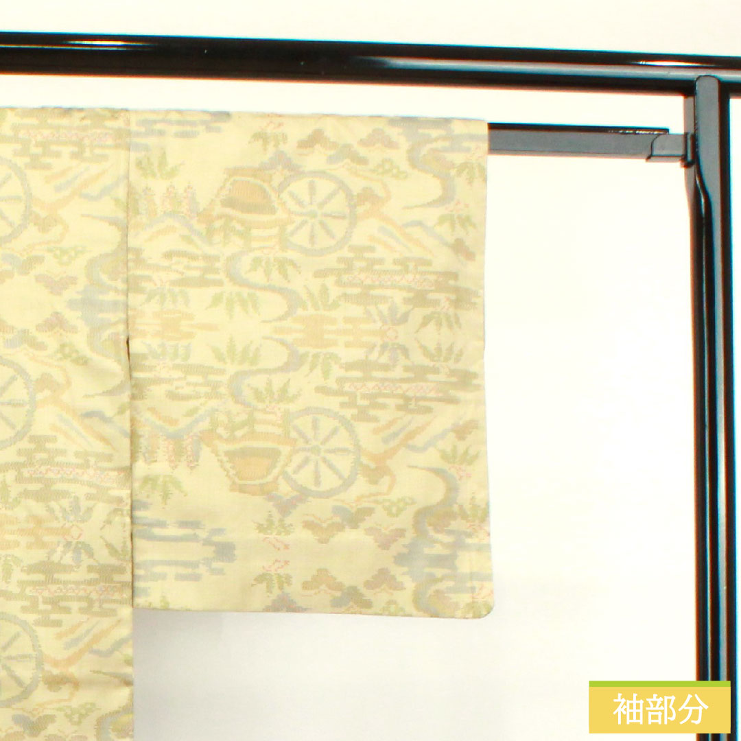 大島紬 正絹 身丈157.5cm 裄丈64.5cm 蕎麦切色 緯総絣 風景模様 Aランク 袷 ベージュ系 1116002883325