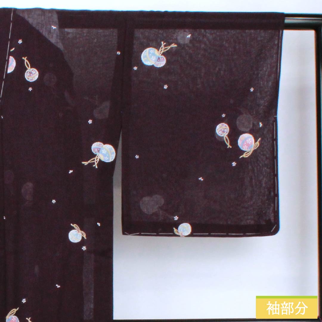 夏物 ポリエステル 小紋 身丈162cm 裄丈66cm 紫黒色(しこくしょく) 小花 鈴 洗える着物 紗 Sランク 紫系 1132002332420