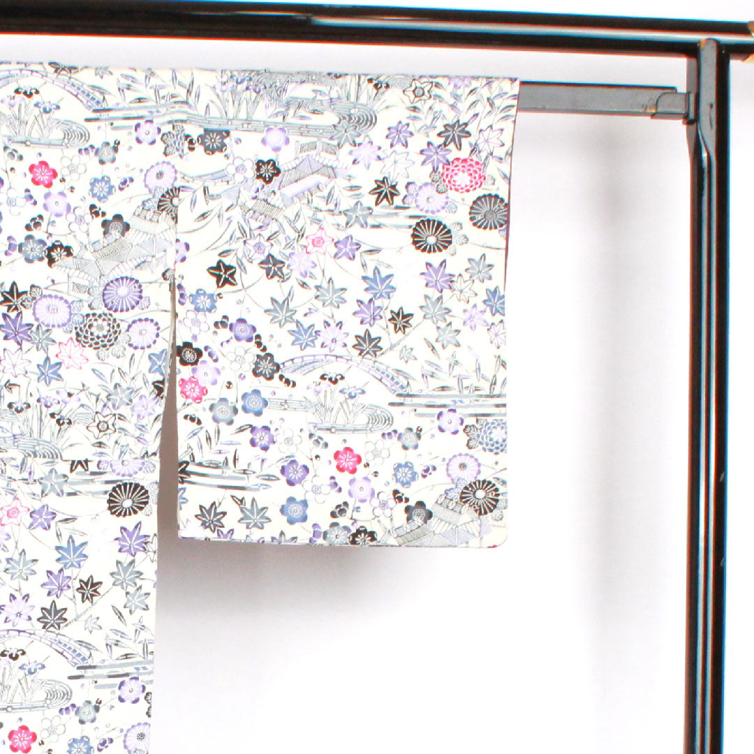 Komon, Length 155cm, Sleeve length 62cm, Awase, Kyoto Bingata, Chayatsuji pattern, Pure silk, S rank, White, 1115002192311