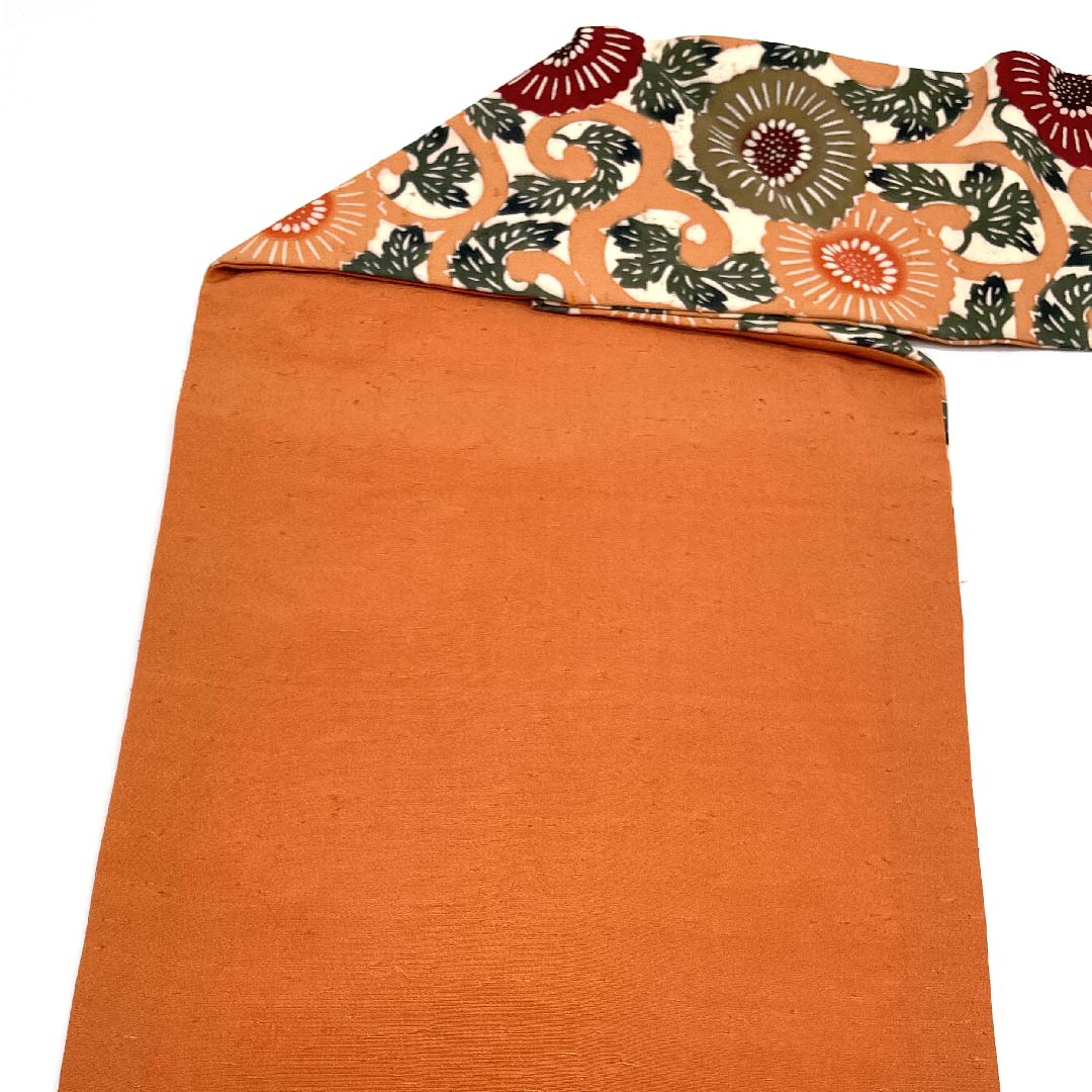 名古屋帯 生成り色 型染 花唐草 帯丈325cm 正絹 Sランク 全通 カジュアル 白系 1124003602311 名古屋仕立て