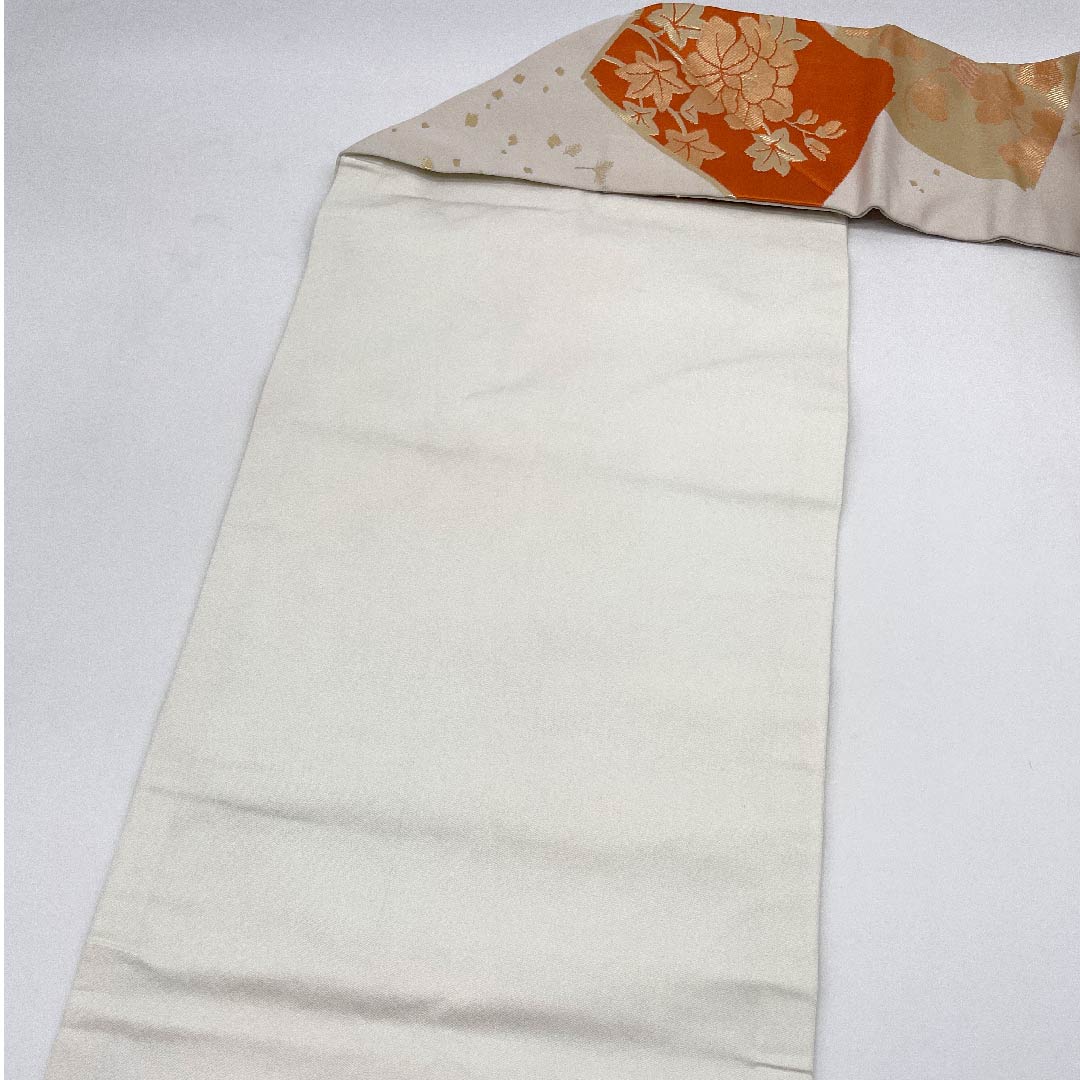 名古屋帯 胡粉色 花模様 帯丈356cm ポリ Sランク 六通 セミフォーマル 白系 1124003372311 名古屋仕立て