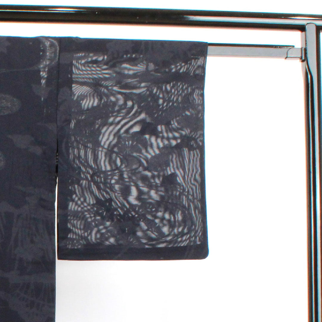 Summer item, pure silk, plain color, length 160cm, sleeve length 61.5cm, purple-black color, floral pattern, gauze, A rank, purple 1132001033420