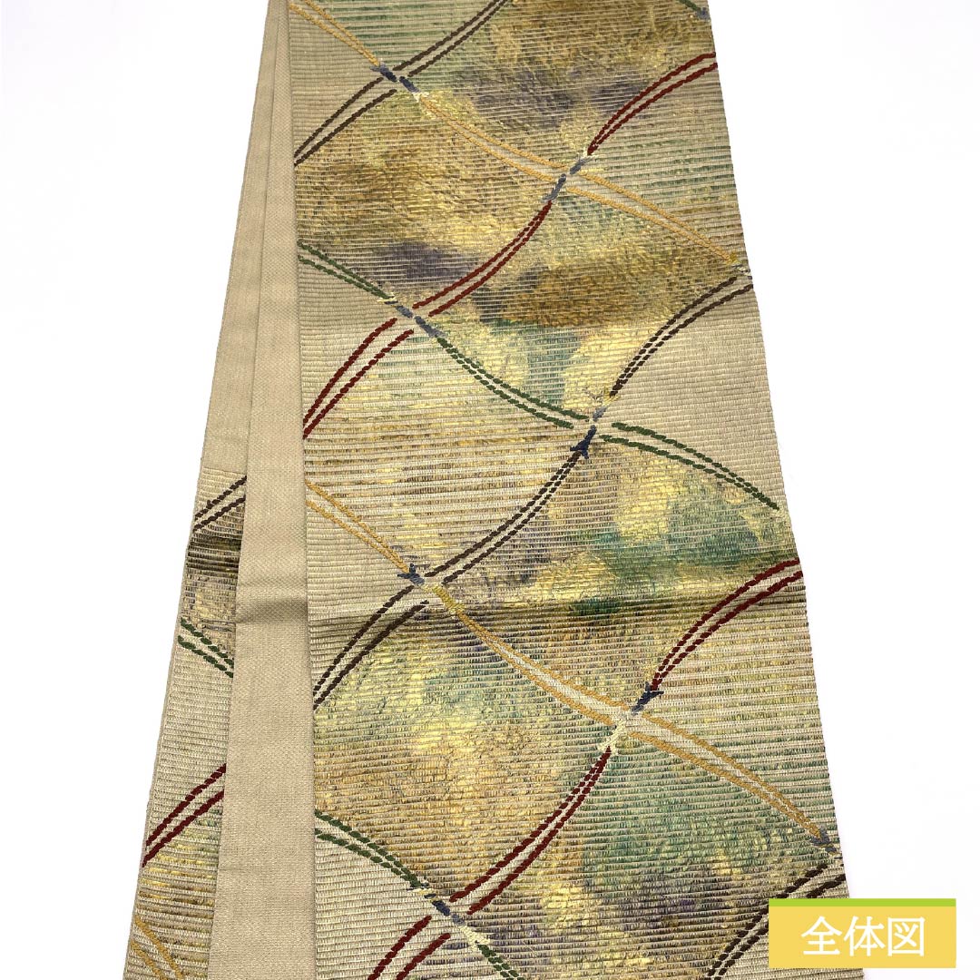 袋帯 正絹 扇綾謹製 太箔 紐文 帯丈444cm Sランク 六通 セミフォーマル グラデーション系 1123014902399