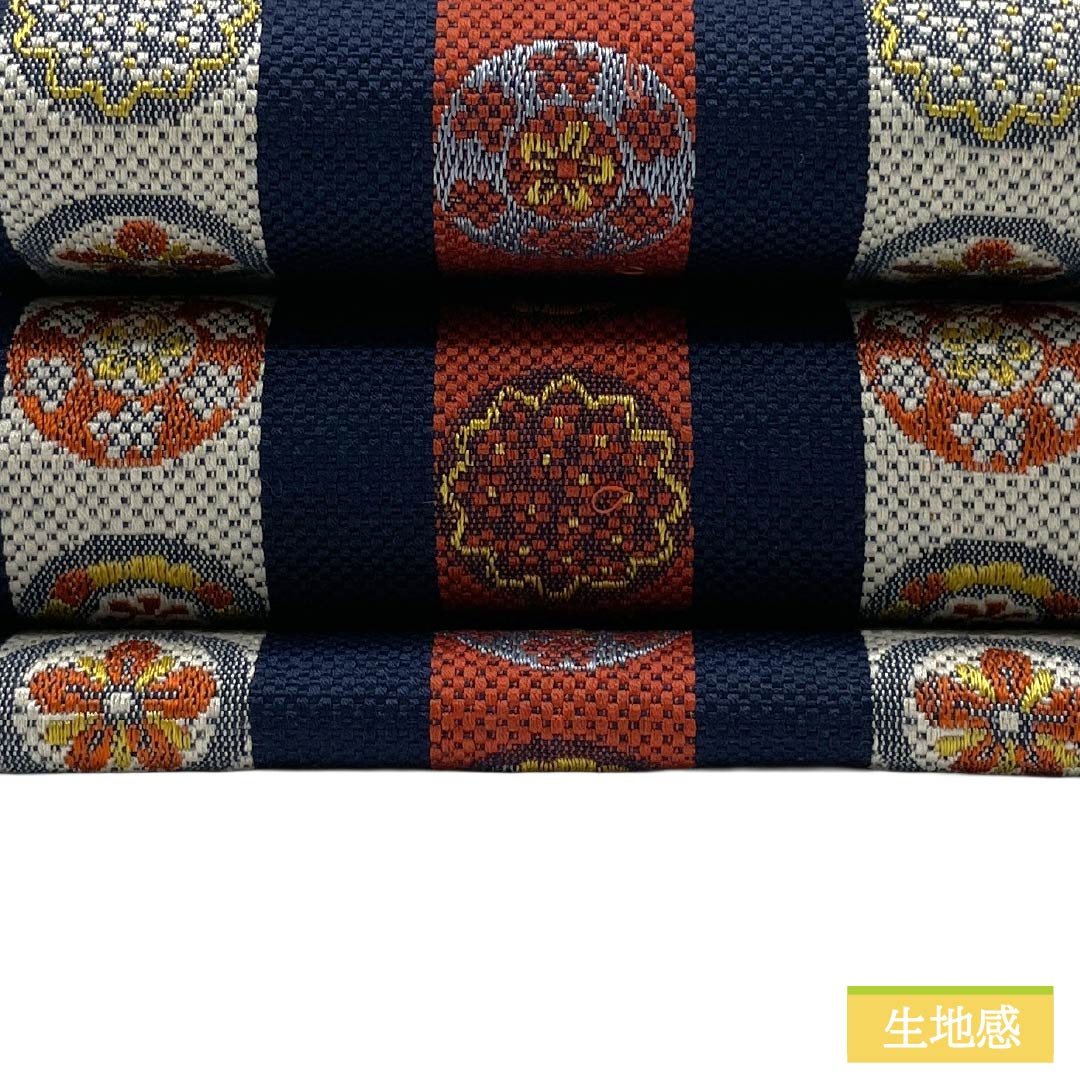 半幅帯 その他 Sランク 濃紺色(のうこんいろ) 米沢織 縞 抽象花柄 リバーシブル 帯丈346cm 紺系 1125006442318