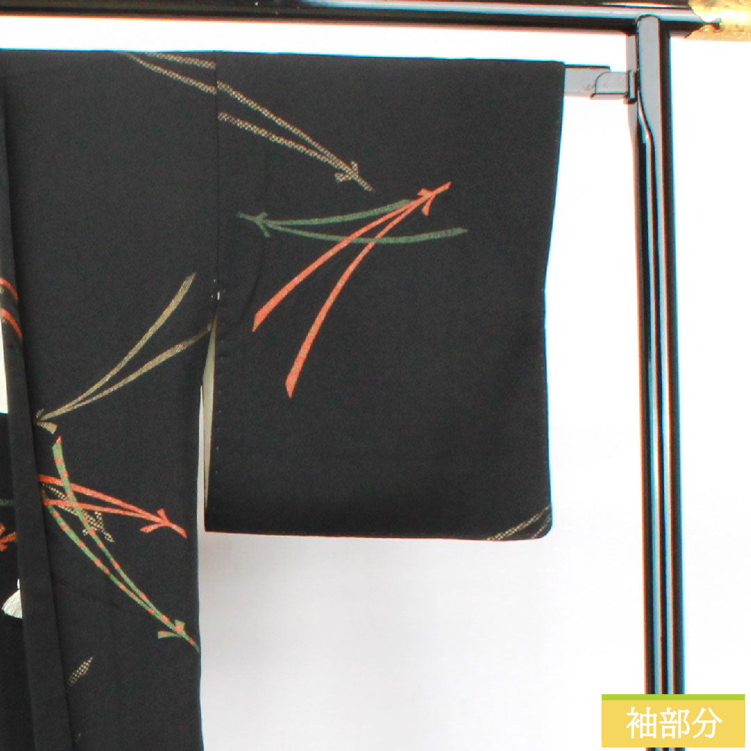 羽織 正絹 身丈78cm 裄丈63.5cm 黒羽織 松葉 一つ紋 桔梗に三つ鱗 Sランク 袷 黒系 1117000822910