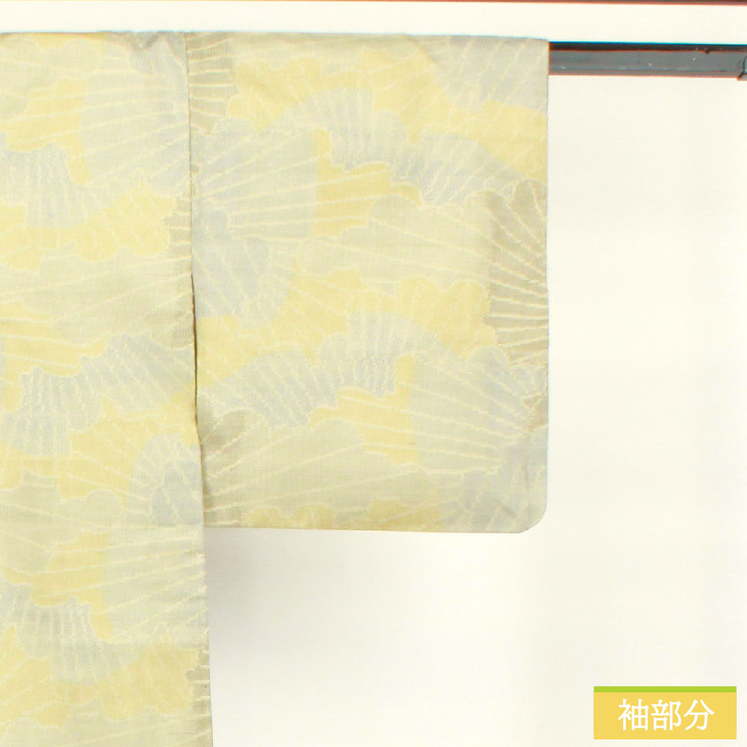 Silk pongee, Length 160cm, Sleeve length 62.5cm, Rikyu white brown, Oshima pongee, Weft-to-weave kasuri, Abstract pattern, S rank, Lined, Gray, 1116003652422