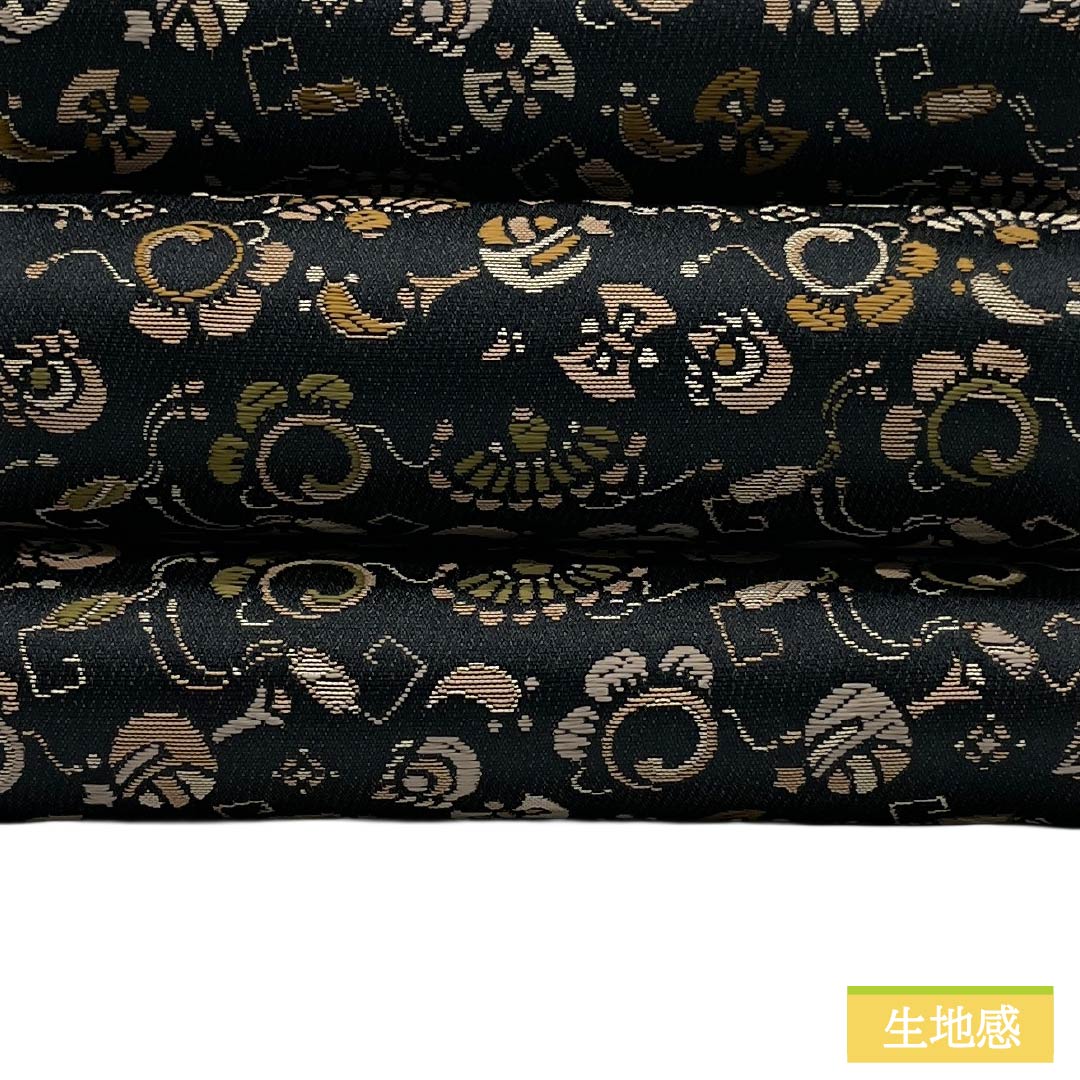 半幅帯 ポリエステル Sランク 黒色(くろいろ) 宝尽くし 帯丈400cm 黒系 1125005052410