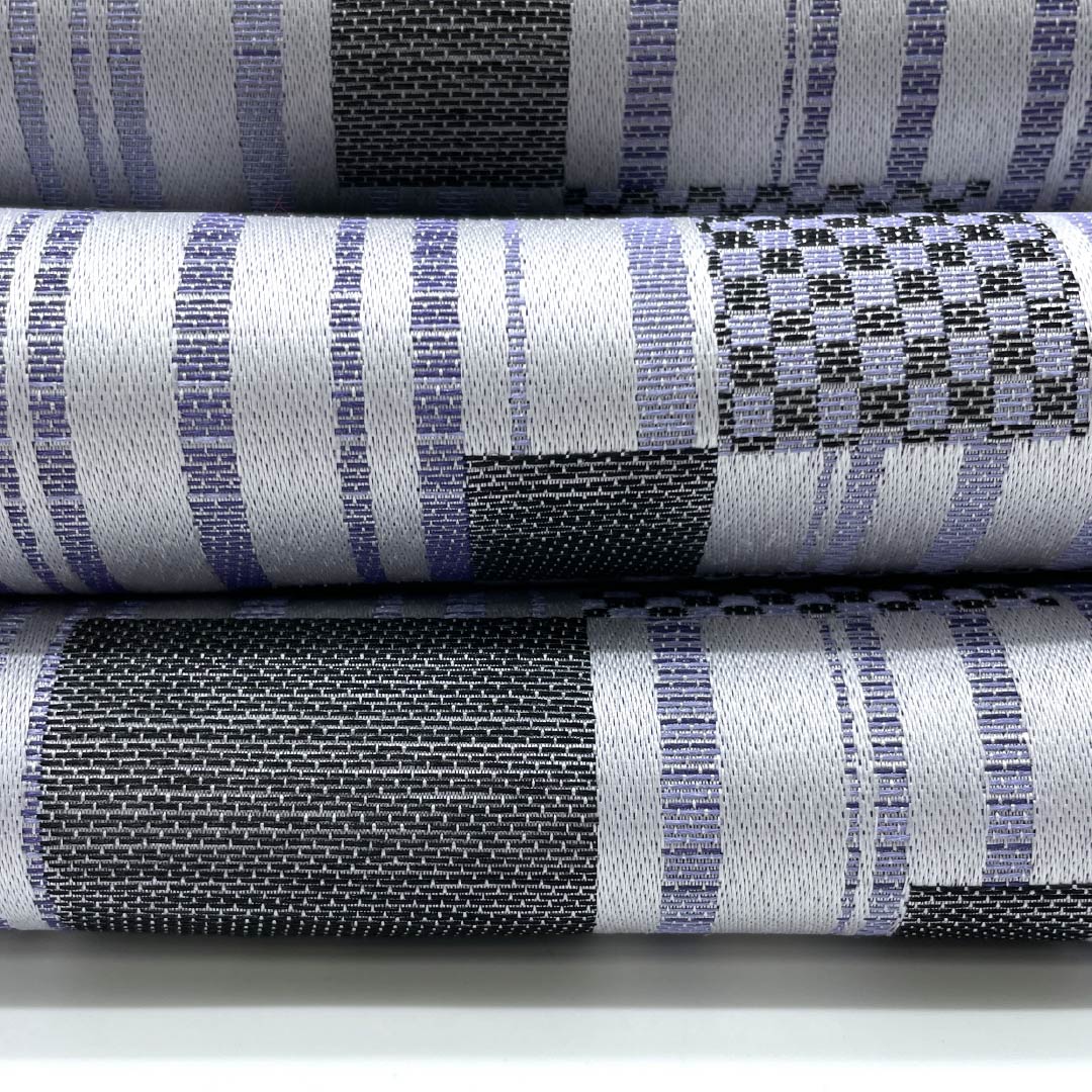 半幅帯 ポリエステル 雪色色(せっしょくいろ) リバーシブル 縞 四角 R・K(リョウコ キクチ) 帯丈416cm グレー系 Sランク 1125001762422