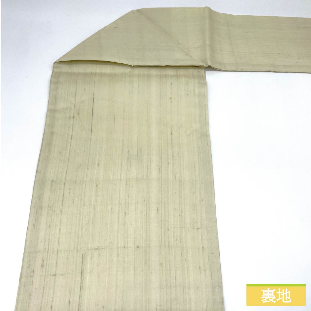 名古屋帯 正絹 利休白茶色(りきゅうしらちゃいろ) 夏帯 染め帯 てっせん 帯丈371cm Sランク ポイント柄 セミフォーマル クリーム系 1124006852315 名古屋仕立て