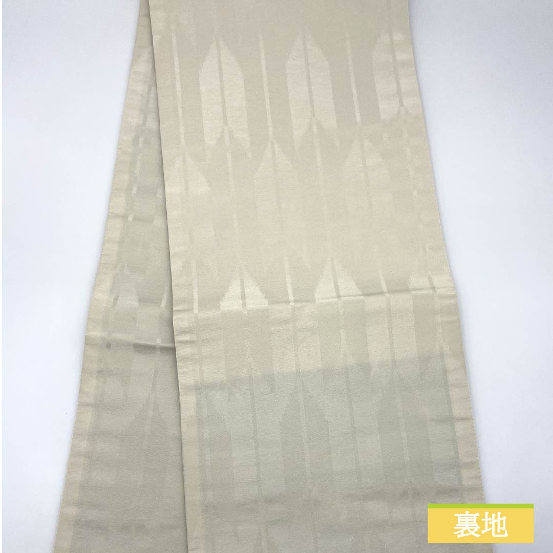 (京袋帯)名古屋帯 ポリエステル Sランク 卯の花色(うのはないろ) 京袋帯 ゆり 帯丈374cm 六通 セミフォーマル グレー系 1124010962322 開き仕立て