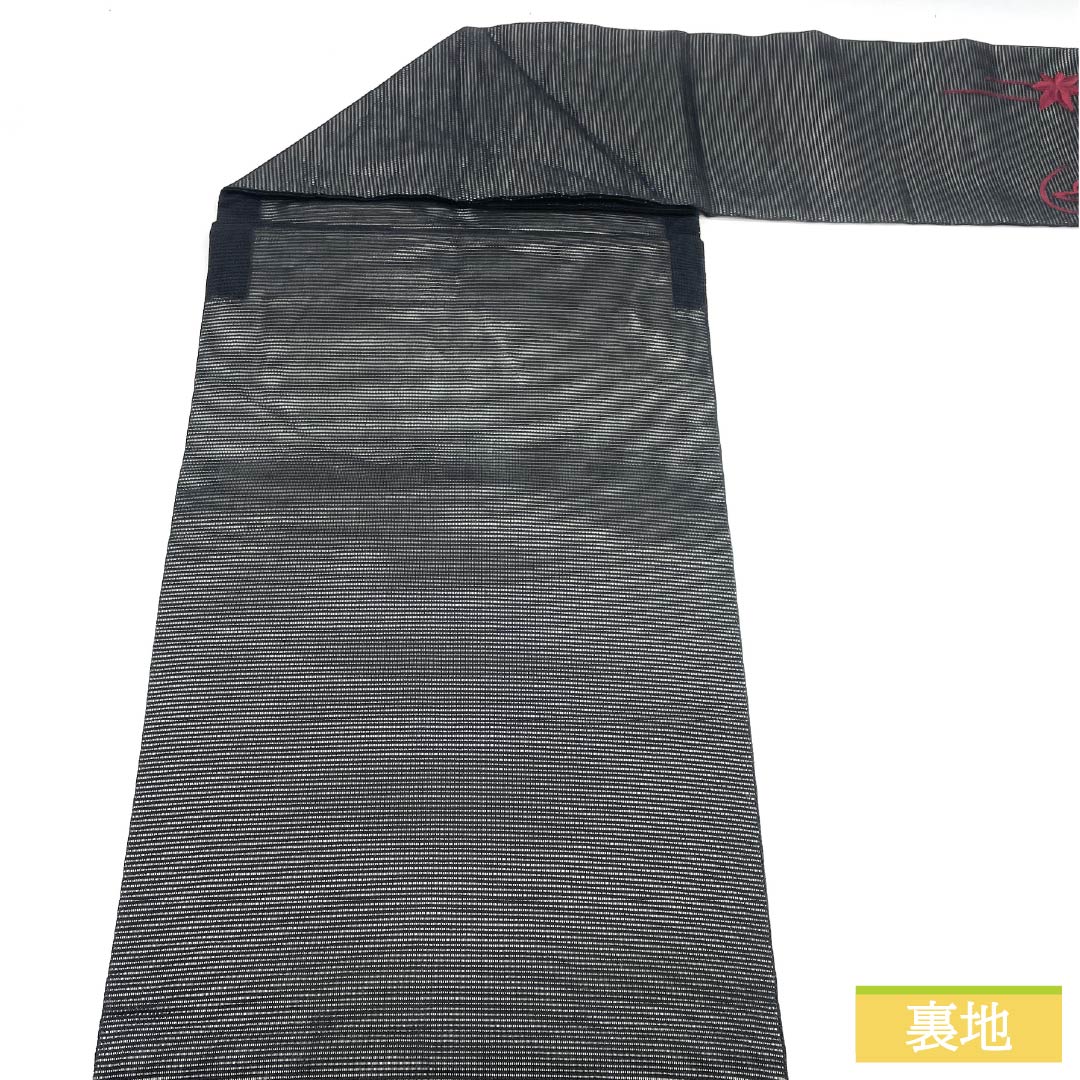 名古屋帯 正絹 夏帯 紅葉 刺繍 帯丈367cm Sランク ポイント柄 セミフォーマル 黒系 1124006752310 名古屋仕立て